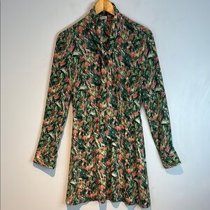 Aritzia Sunday Best Veronica Dress Tropical Floral Print Green Long Sleeve small